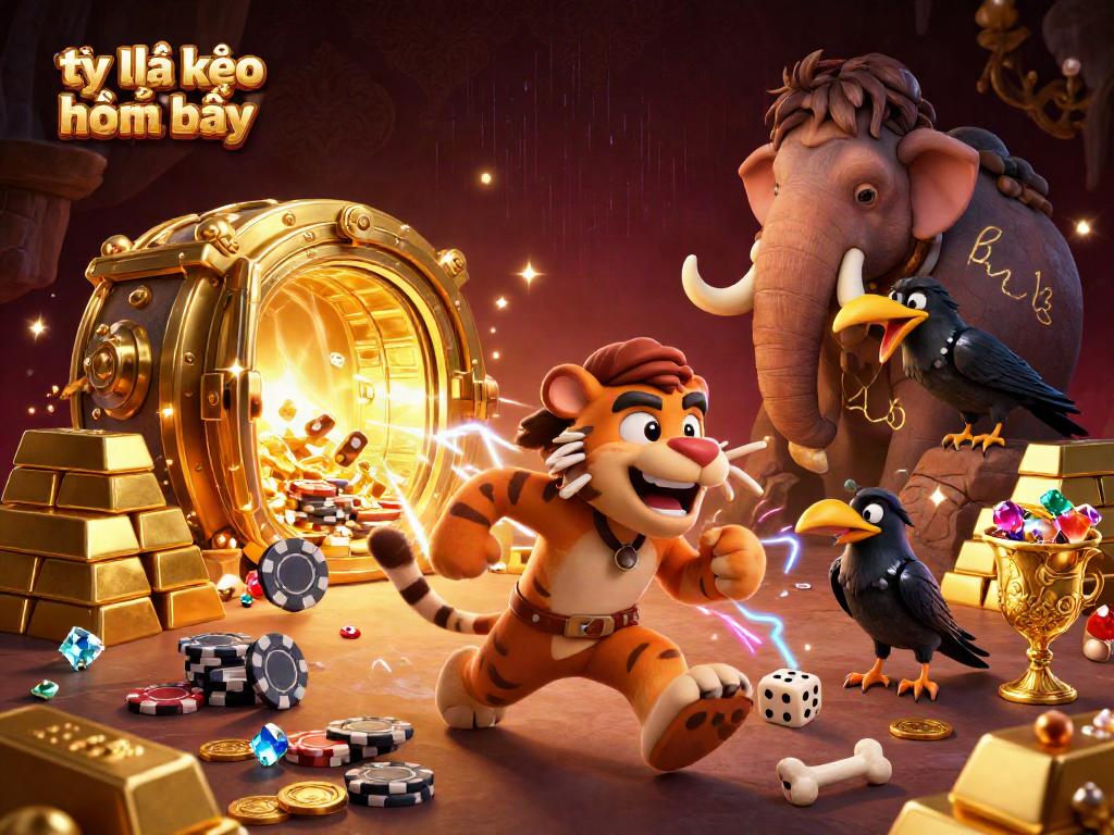 Engage with tỷ lệ kèo nhà cái hôm nay featuring a lively prehistoric casino environment created with cartoon characters and sparkling treasures.