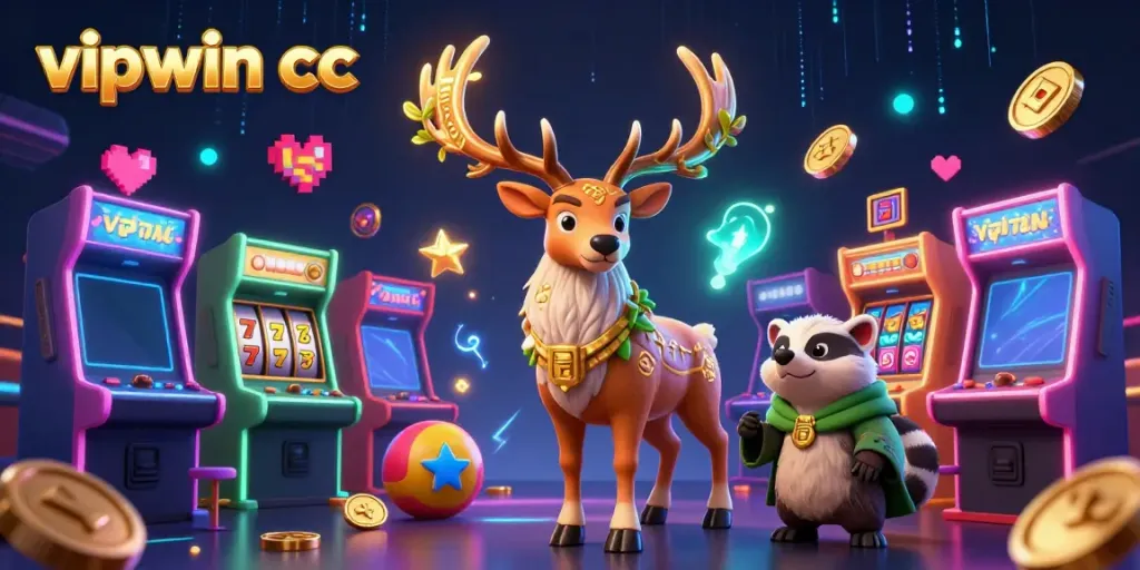 Engage with exciting slot games at vipwin cc, showcasing vibrant 3D characters and dynamic casino elements.